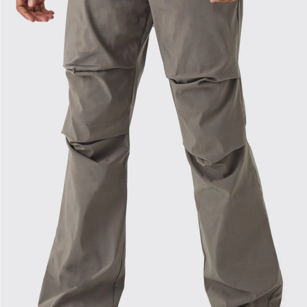 Men's Slim Fit Flare Rushed Leg Pants Stretch Waistband